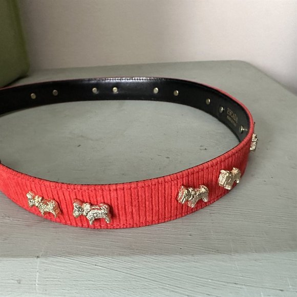 Escada Scottie Dog Belt Red Ribcord Suede Buckle Italy Vintage - Picture 3 of 11